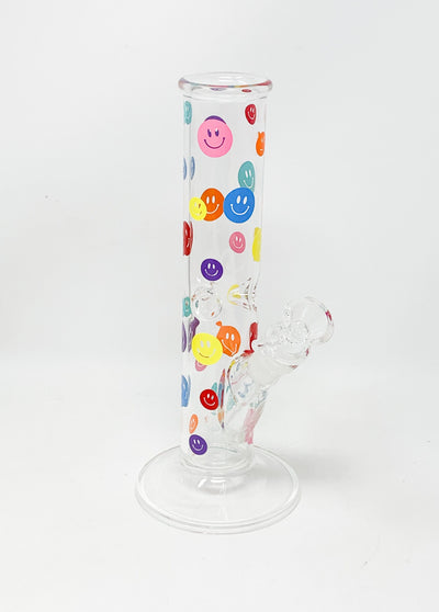 Rainbow Smiley Face Straight Tube Glass Hand Pipe/Bong