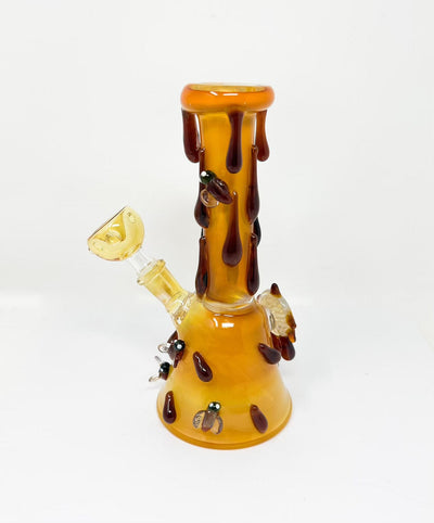 Amber Honey Drip Bee 8in Beaker Glass Water Pipe/Rig