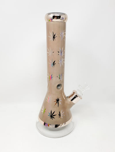 Rose Gold Weed Leaves Beaker Glass Water Pipe/Bong