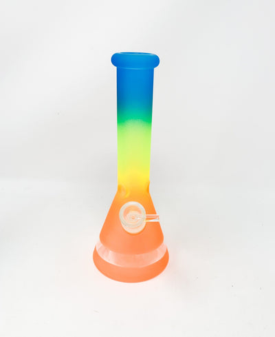 Orange Rainbow Frosted 10 Inch Beaker Glass Water Pipe/ Bong