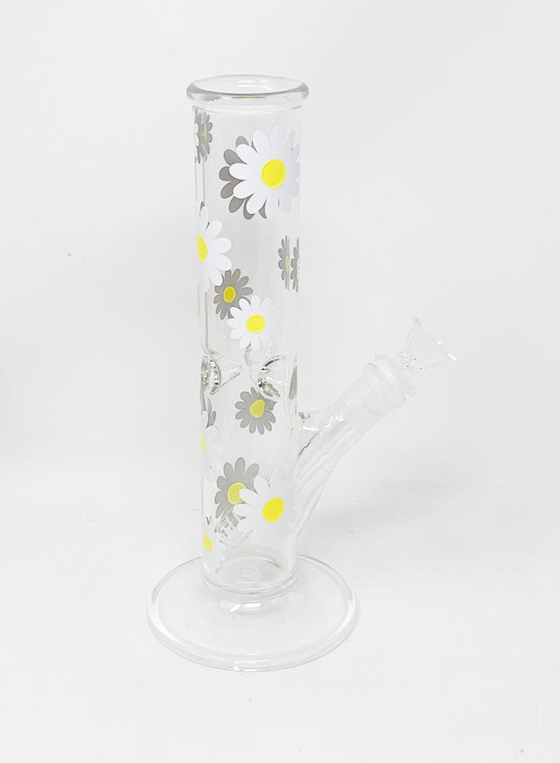 Daisy Floral Straight Tube Glass Hand Pipe/Bong