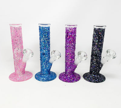 Glitzy Glitter 10in Straight Tube Glass Water Pipe/Bong