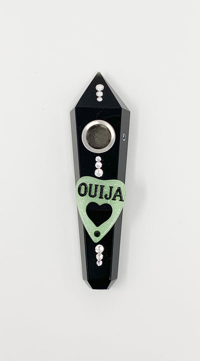 Black Obsidian Crystal Hand Pipe Green Ouija Swarovski