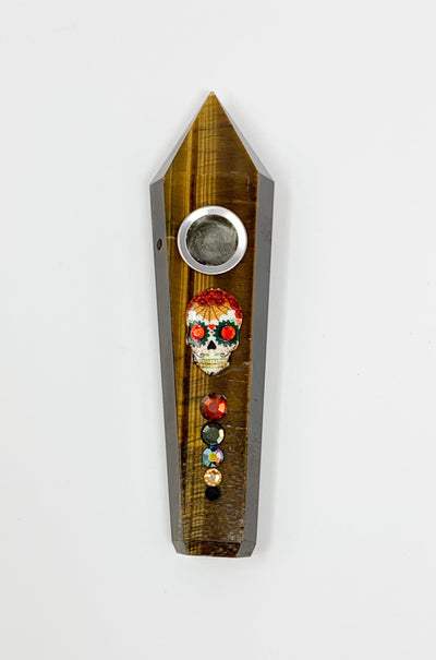 Tigers Eye Crystal Hand Pipe Day of the Dead Swarovski