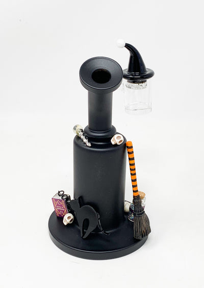 Hocus Pocus Witches Matte Black Bent Neck Glass Water Hand Pipe/Dab Rig