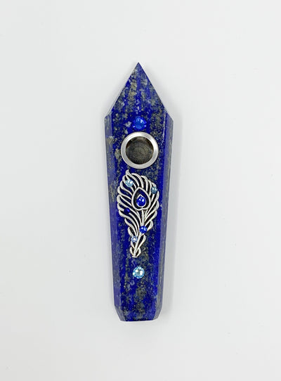 Lapis Lazuli Crystal Hand Pipe Feather Swarovski Crystal