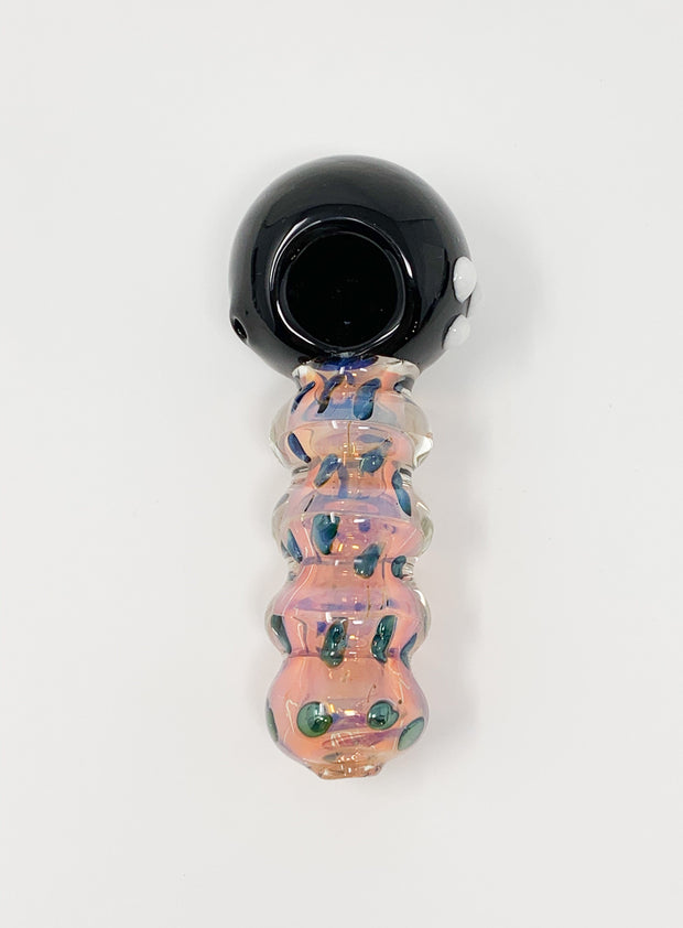 Pink Mermaid Black Head Ribbed Glass Hand Pipe