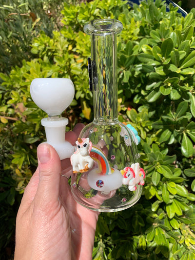 6.5in Red Rainbow Unicorn Rhinestone Glass Hand Pipe/Bong/Dab Rig