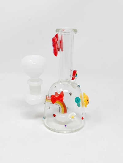 6.5in Red Rainbow Cloud Rhinestone Bow Glass Hand Pipe/Bong/Dab Rig