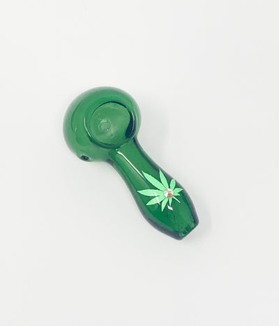 Green Glass Hand Pipe Neon Green Weed Leaf Swarovski Crystal