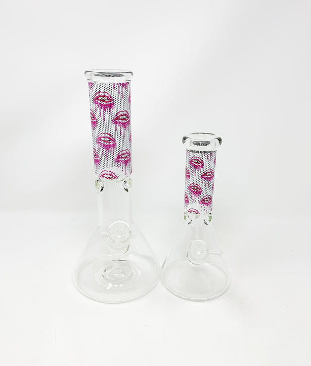 Pink Lips Drip Beaker Glass Water Pipe/Bong