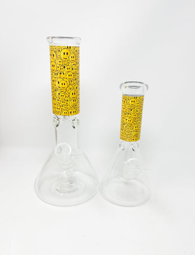 Yellow Smiley Faces Beaker Glass Water Pipe/Bong