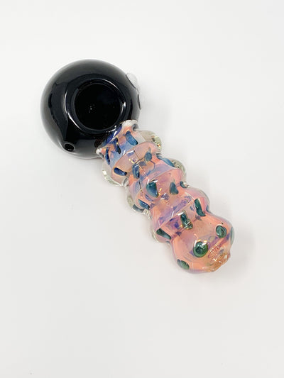 Pink Mermaid Black Head Ribbed Glass Hand Pipe