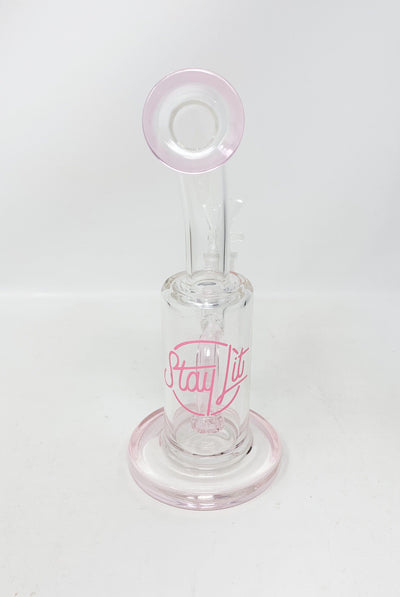 Pink StayLit 8.5in Bent Neck Glass Water Pipe/Dab Rig/Bong