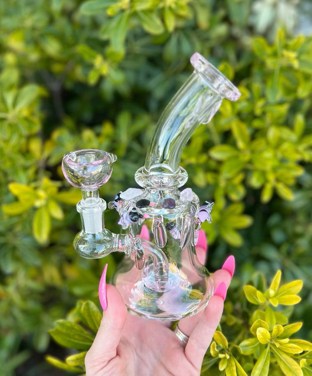 Pink Purple Crystal Beehives Glass Water Pipe/Dab Rig