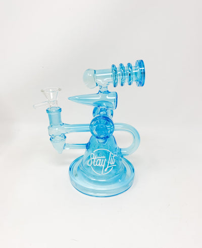 StayLit Blue RayGun 3 Chamber Recycler Glass Hand Pipe/Dab Rig