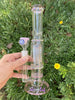 Pink Crystal Double Perc Glass Water Hand Pipe/Dab Rig